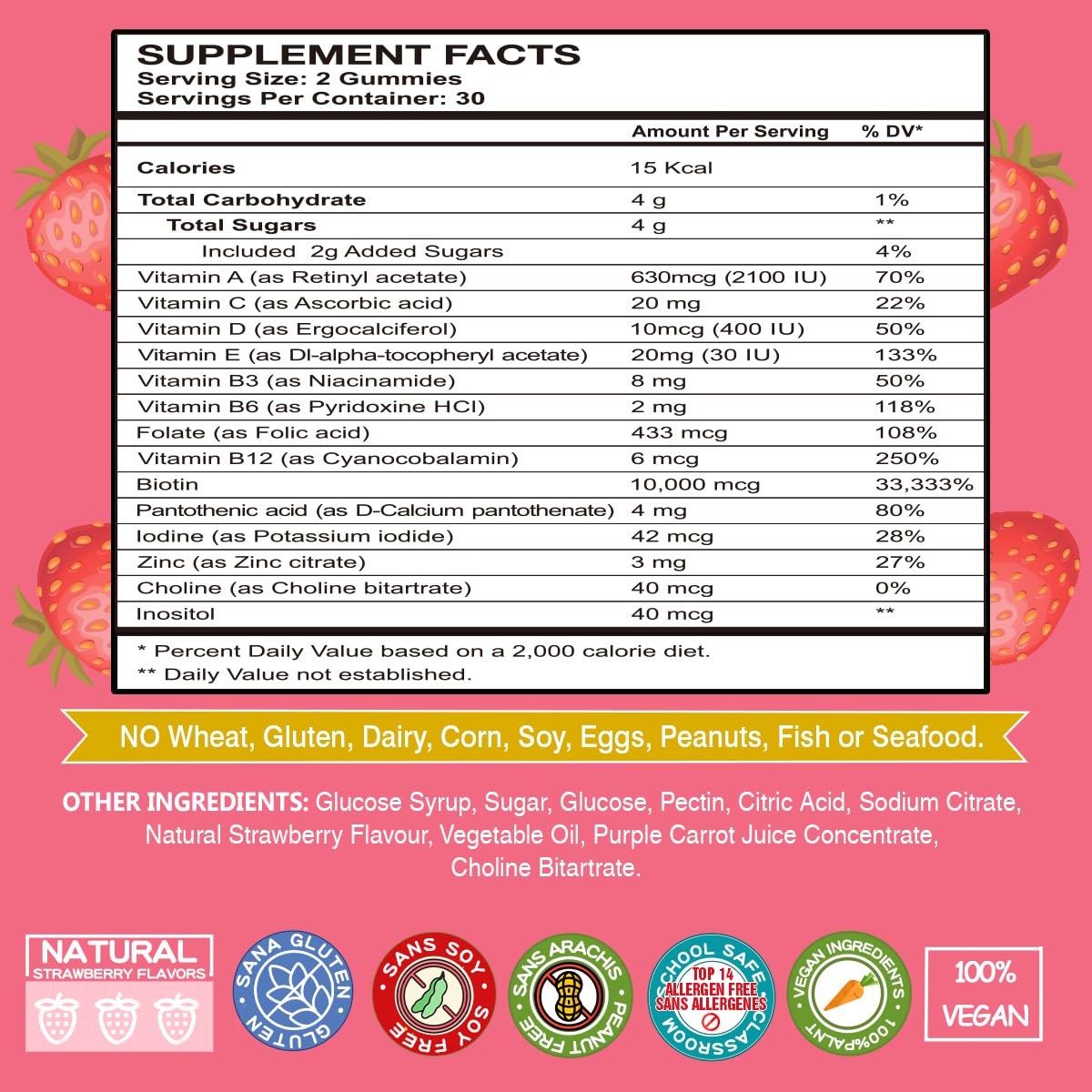 Biotin Gummies 10000mcg - Vegan Hair Growth Gummies for Women & Girls | Strawberry, Non-GMO, 120 Bears