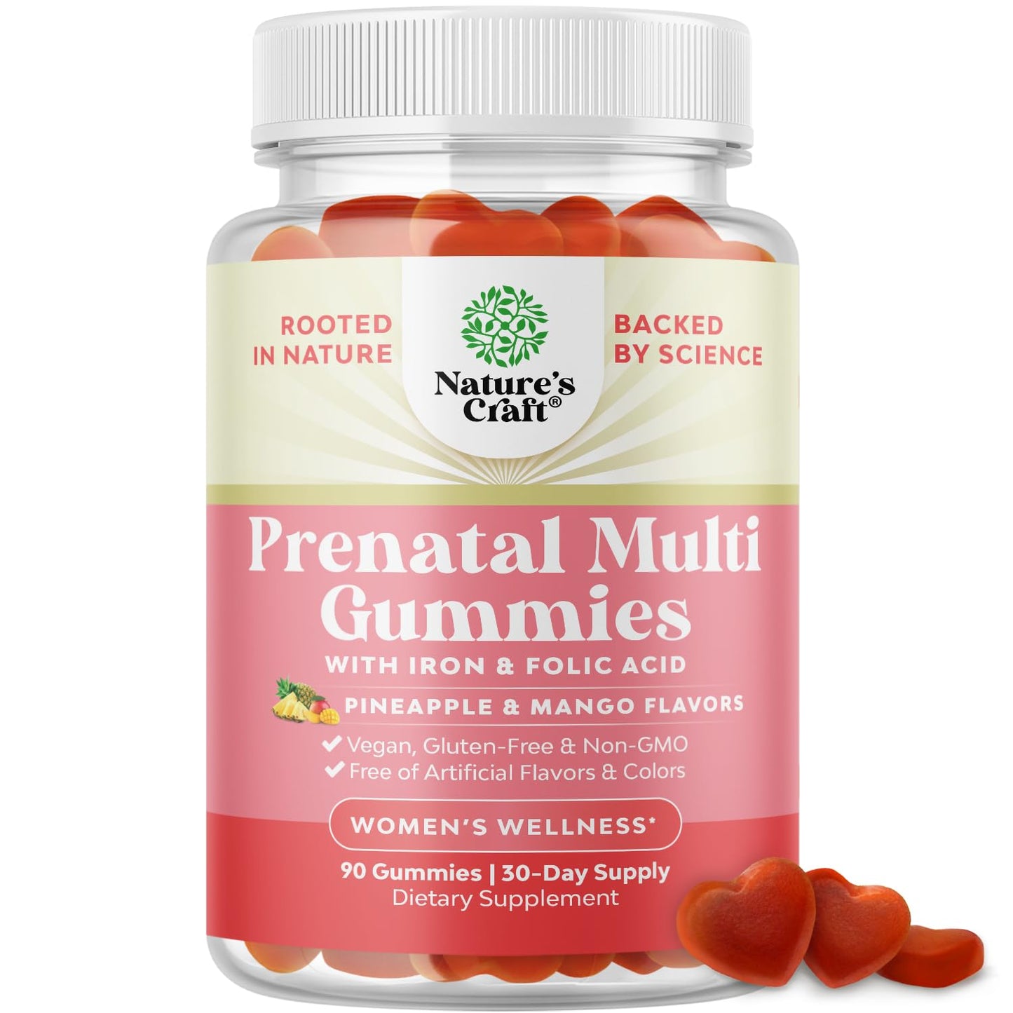Vegan Prenatal Gummies for Women - Iron, Folate & Pineapple Mango (1 Month)
