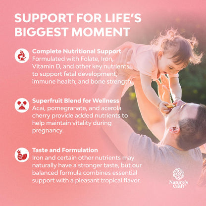 Vegan Prenatal Gummies for Women - Iron, Folate & Pineapple Mango (1 Month)