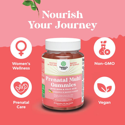 Vegan Prenatal Gummies for Women - Iron, Folate & Pineapple Mango (1 Month)