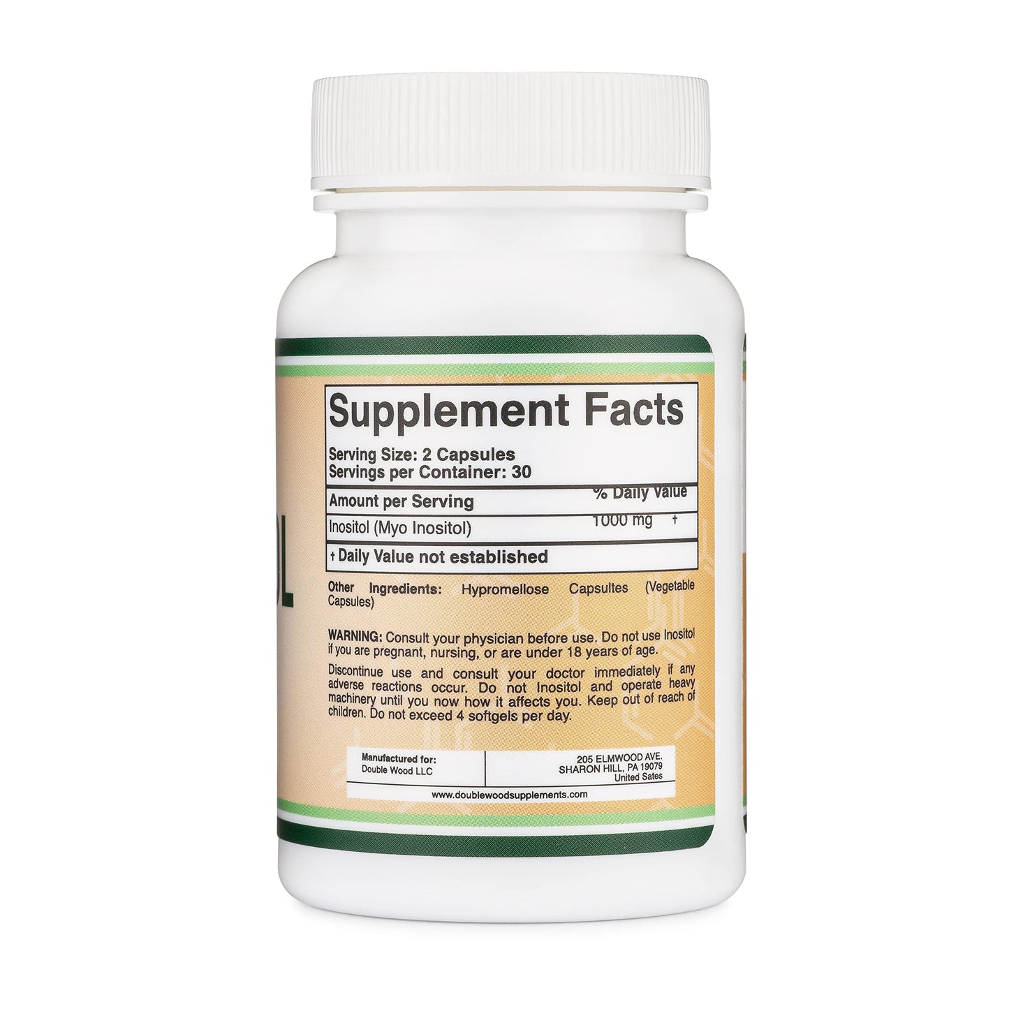 Inositol 1000mg Capsules (Myo-Inositol) for Women's Health – Double Wood, Pack of 2