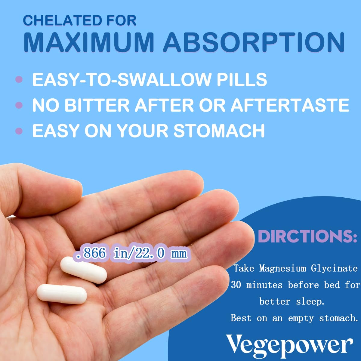 Magnesium Glycinate Capsules 200mg | Chelated Mg Bisglycinate + Vitamin D3, B6 & Zinc | Vegan 180 VegCaps