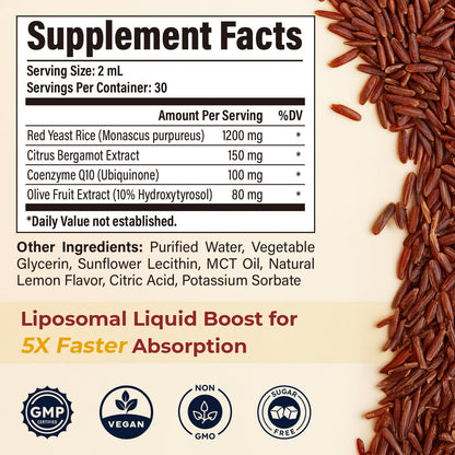 Liposomal Red Yeast Rice with CoQ10 Drops – Cholesterol & Heart Health (2 fl oz)