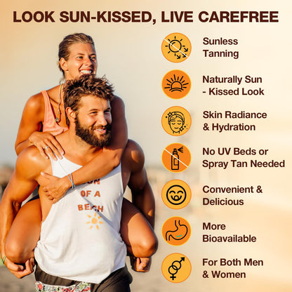 Tanning Gummies with Astaxanthin – Sunless Tanning Supplement for Women & Men | Vegan & Sugar Free | 60 Count