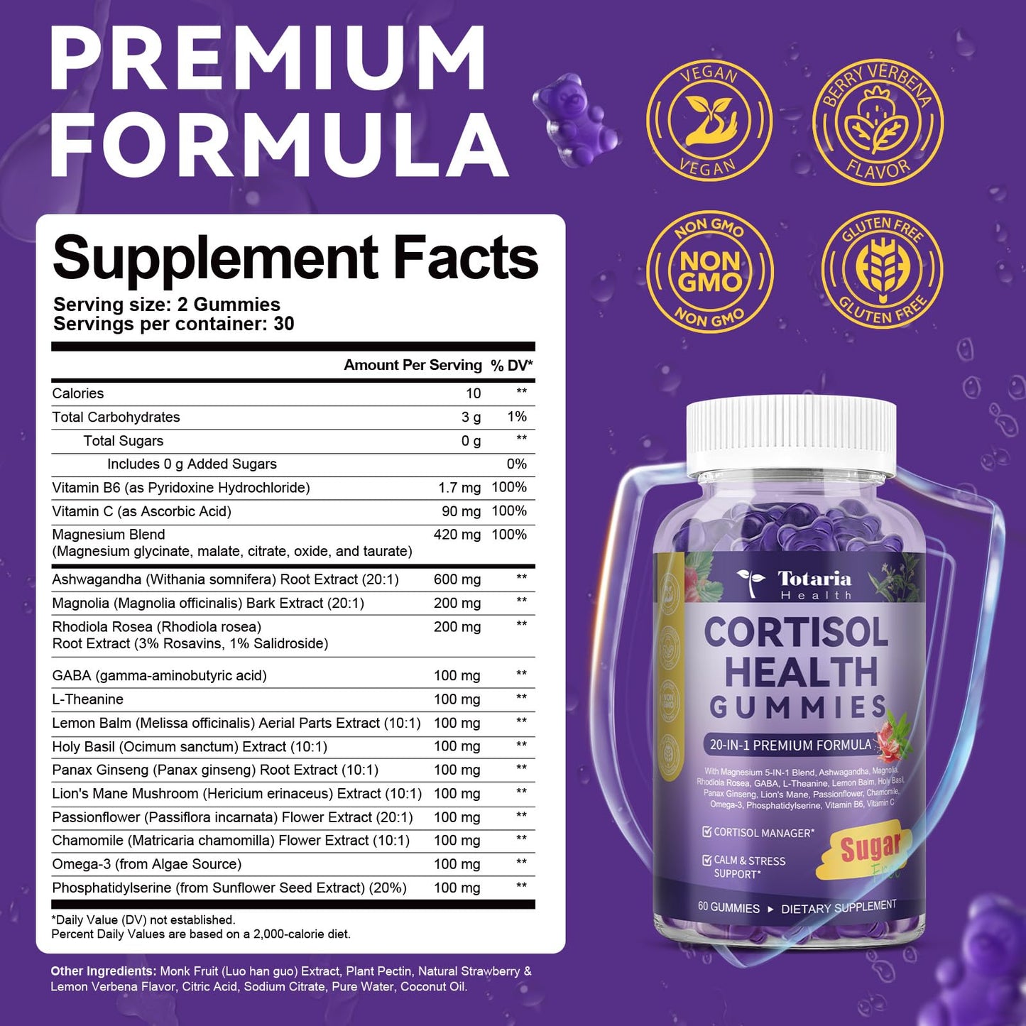 Cortisol Gummies 20-in-1 for Stress Support | Ashwagandha, Rhodiola, Magnesium