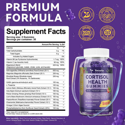 Cortisol Gummies 20-in-1 for Stress Support | Ashwagandha, Rhodiola, Magnesium