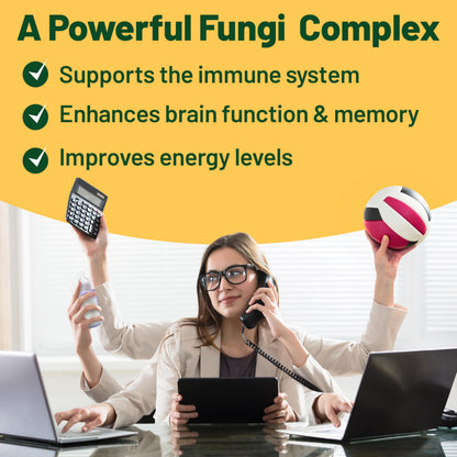 Vegan Vitality Multi Mushroom Supplement Complex - 120 Capsules | Reishi, Chaga, Shiitake, Maitake, Lion's Mane & Cordyceps