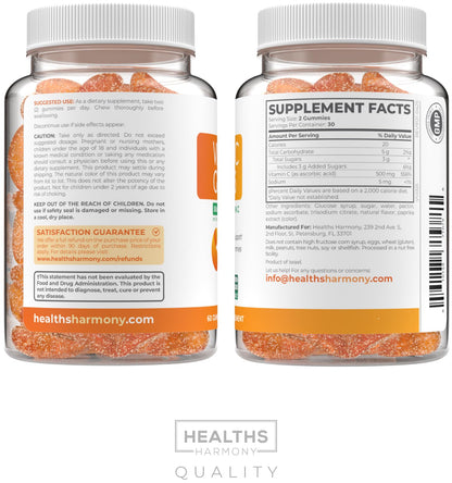 Vegan Vitamin C Gummies for Adults – 500 mg Immune Support, Orange Flavor, Non-GMO (1 Month)