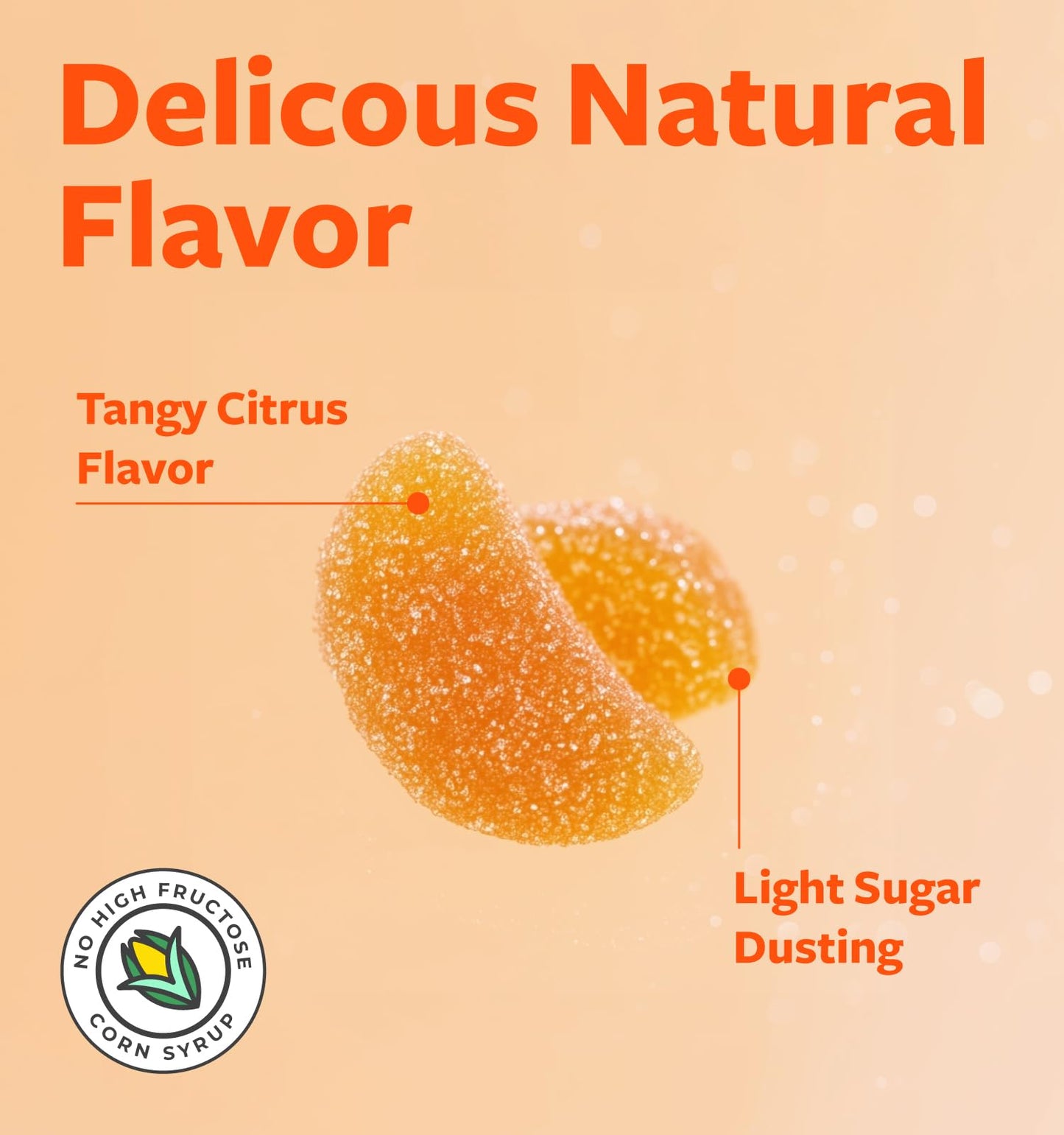 Vegan Vitamin C Gummies for Adults – 500 mg Immune Support, Orange Flavor, Non-GMO (1 Month)