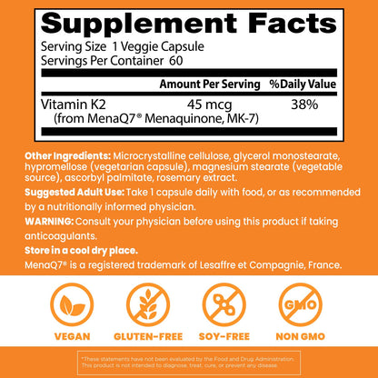Doctors Best Vitamin K2 MK-7 (MenaQ7) – 60 Veggie Caps – Bone & Tissue Support