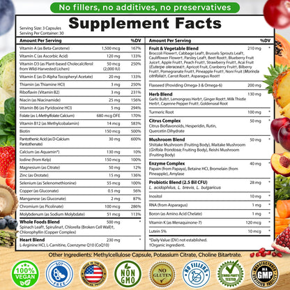 Vegan Whole Food Multivitamin – Iron-Free, Methylated B-Complex (Women & Men) | 90 Count