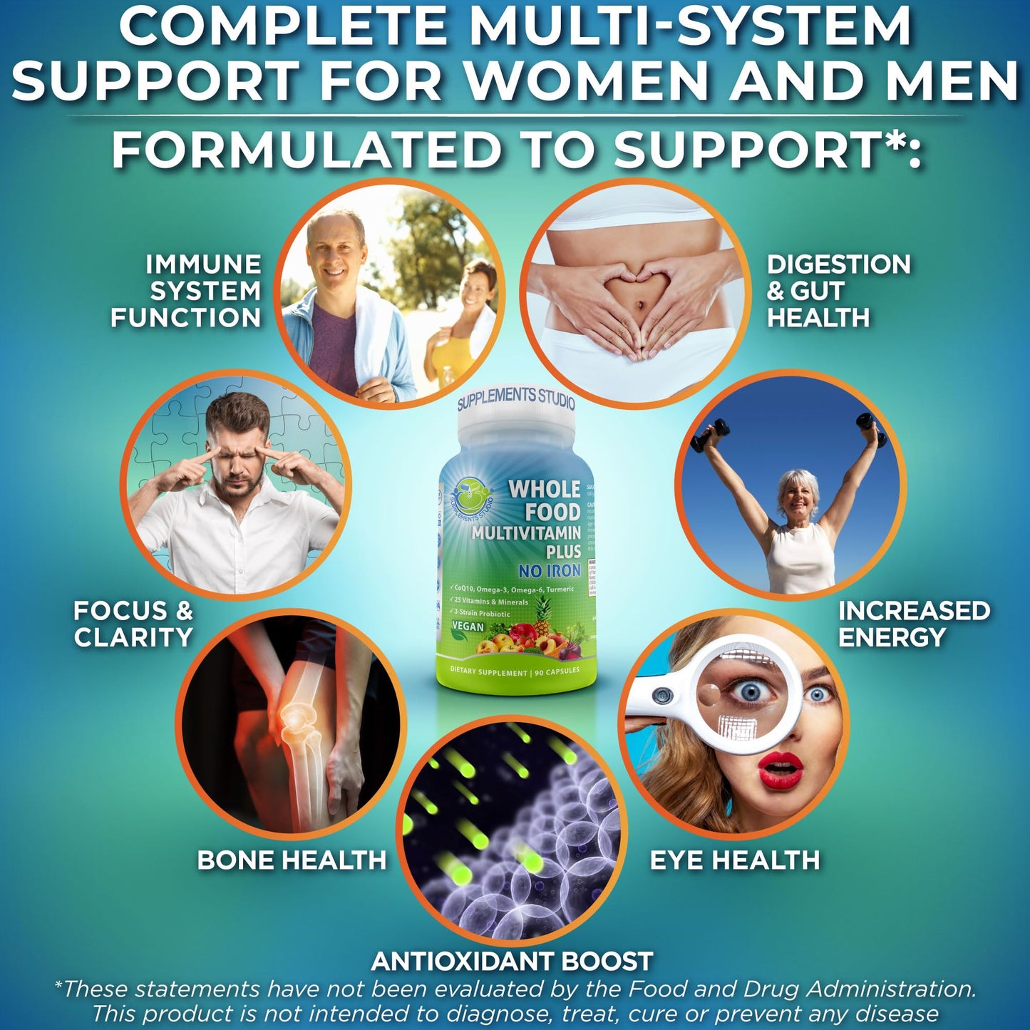 Vegan Whole Food Multivitamin – Iron-Free, Methylated B-Complex (Women & Men) | 90 Count