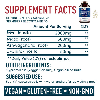 Myo & D-Chiro Inositol 40:1 – 2000 mg Myo-Inositol, Maca & Ashwagandha (120 Veg Caps)