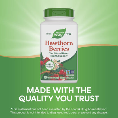 Nature's Way Hawthorn Berries - Heart Health Support, 180 Vcaps | Non-GMO Project Verified