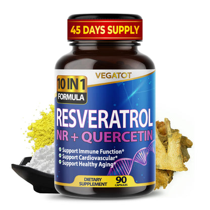 VEGATOT 10 in 1 Resveratrol with Quercetin – Immune, Brain & Joint Support (90 Count)