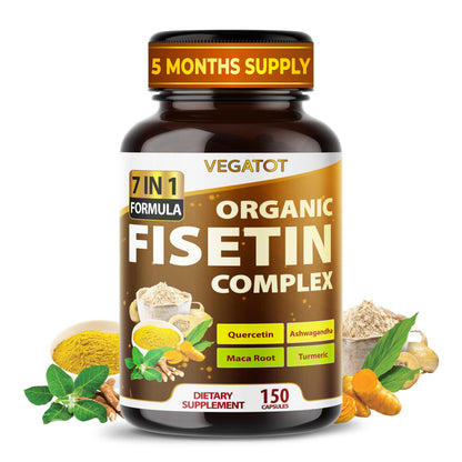 VEGATOT Organic Fisetin Complex 7-in-1 Formula | 150 Capsules | Non-GMO, Gluten-Free