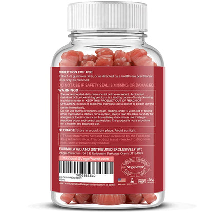 VEGEPOWER Iron Gummies – Vegan Iron Multivitamin for Women & Kids, Peach Flavor (3 Packs)