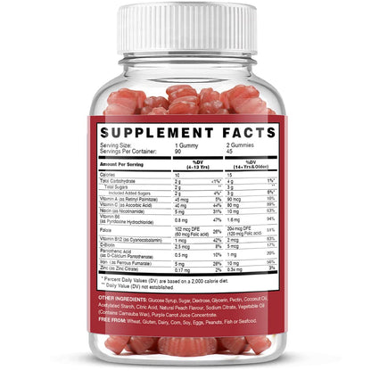 Iron Gummies for Women & Kids - Vegan Multivitamin with Vitamin C - Strawberry