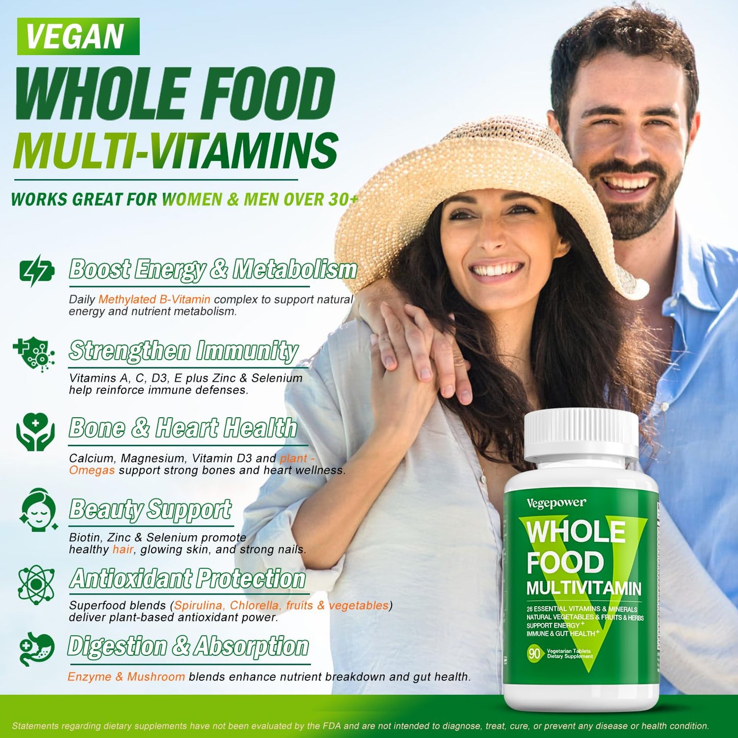 VEGEPOWER Vegan Whole Food Multivitamin for Men & Women | Methylated Formula - 180 Count