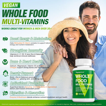 VEGEPOWER Vegan Whole Food Multivitamin for Men & Women | Methylated Formula - 180 Count