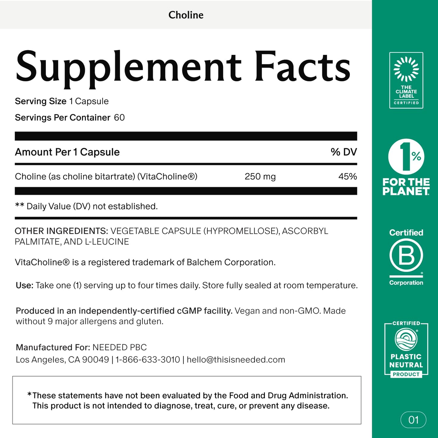 Prenatal Choline for Cognitive Development - 60 Capsules | Supports Baby Brain & Healthy Pregnancy