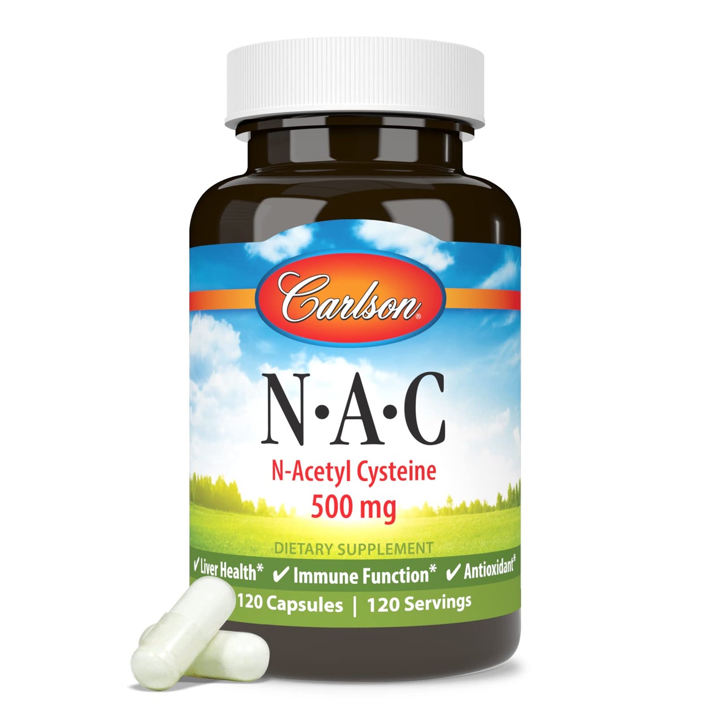 Carlson NAC 500mg – N-Acetyl Cysteine for Liver Health & Immune Support | 120 Vegetarian Capsules