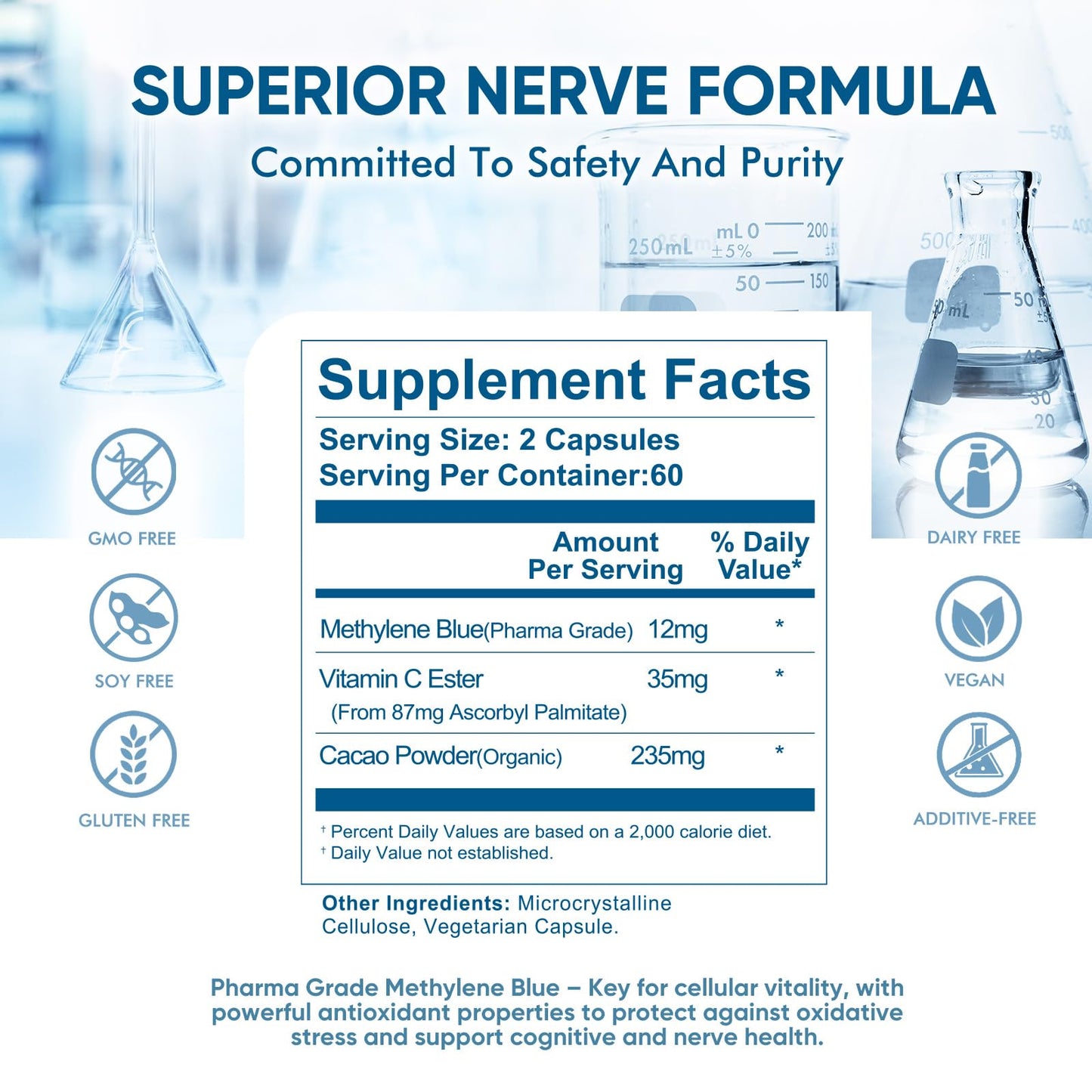 Methylene Blue Pharma Grade Capsules with Vitamin C Ester – Cognitive Support (120 caps)