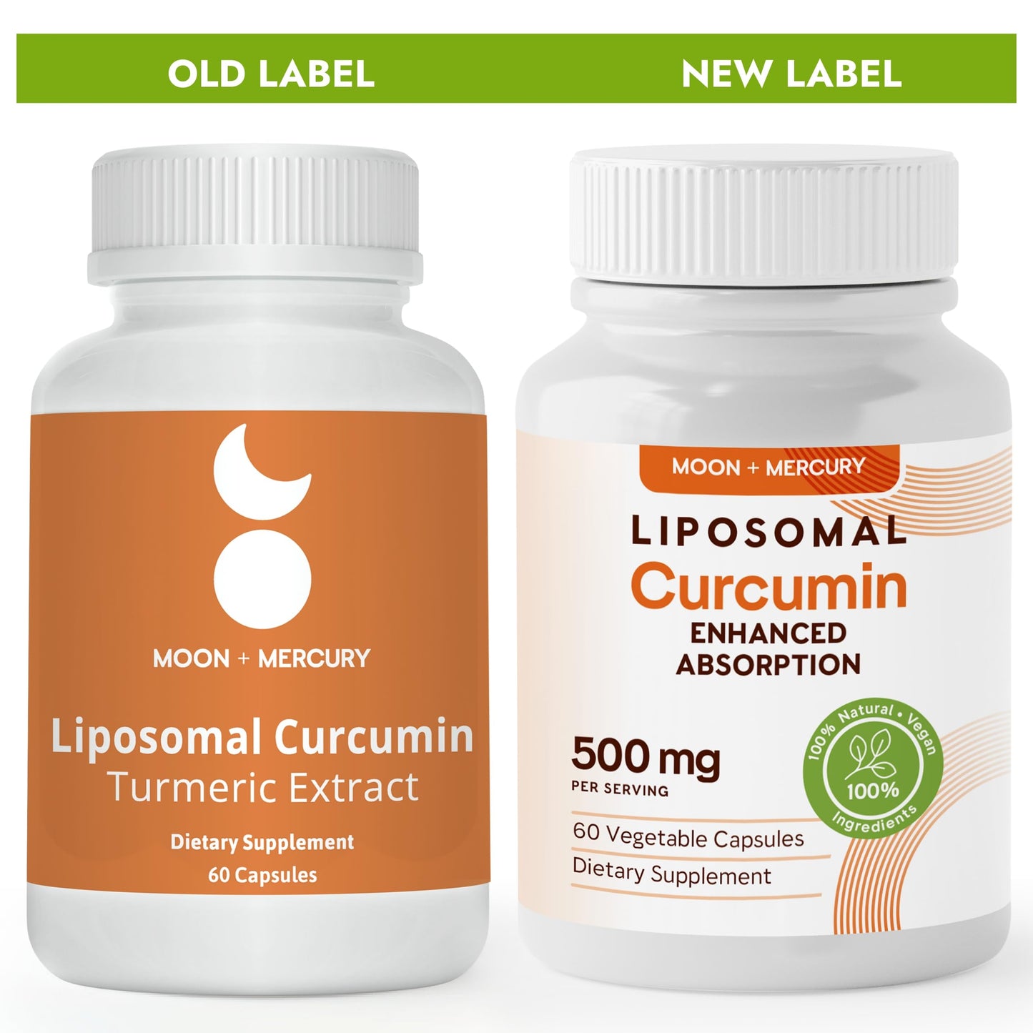 Moon + Mercury Liposomal Turmeric Curcumin 500mg - 60 Capsules | 100% Natural Curcuminoids