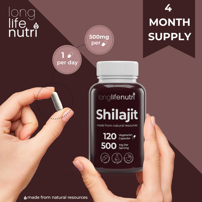 Shilajit Pure Himalayan Extract 500mg | 15% Fulvic Acid, 120 Vegetarian Capsules