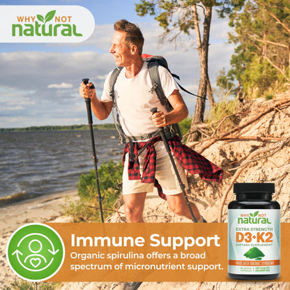 Vitamin D3 K2 (MK-7) with Organic Spirulina – 10,000 IU Veggie Capsules for Bone Health & Immunity