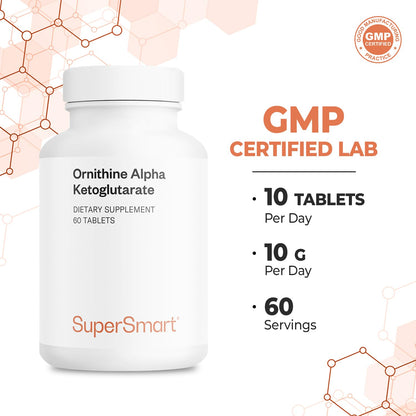 Supersmart OKG 10g per Day - L-Ornithine Alpha Ketoglutarate Supplement - 60 Tablets