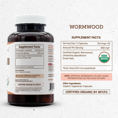 Secrets of the Tribe Wormwood USDA Organic Capsules - 120 Count