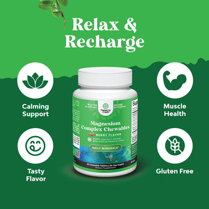 Sugar Free Magnesium Glycinate Chewable – 200mg | Taurate & Citrate Complex + D3 B6 C (30 Day) | Vegetarian