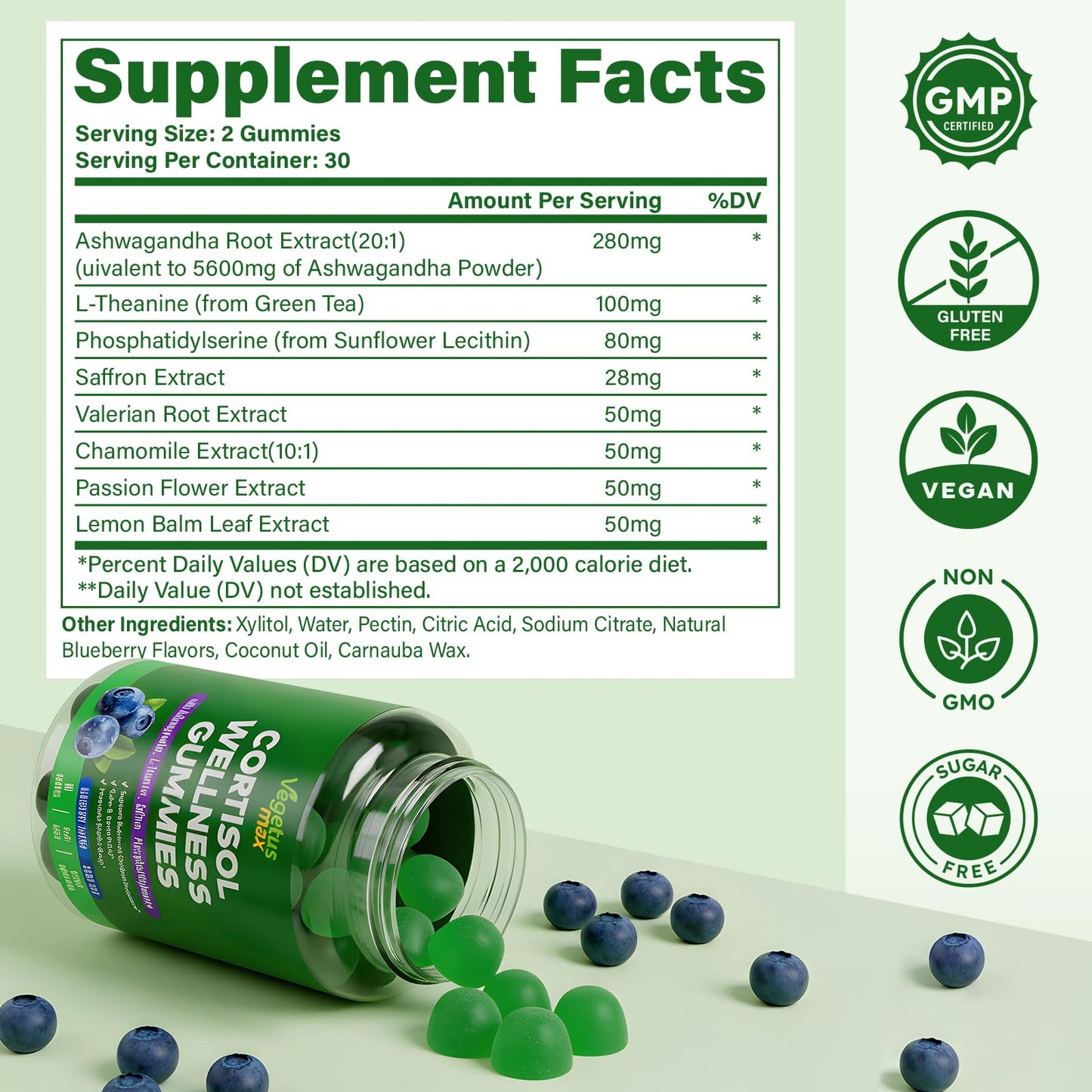 VEGETUSMAX Cortisol Gummies – Low Cortisol Support for Women, Sleep & Stress Relief, Vegan