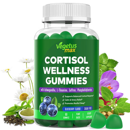 VEGETUSMAX Cortisol Gummies – Low Cortisol Support for Women, Sleep & Stress Relief, Vegan