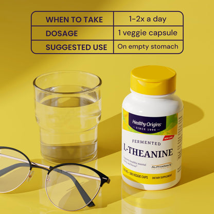 Healthy Origins L-Theanine 100 mg (AlphaWave) – Relaxation, Focus & Brain Support | 180 Veggie Caps