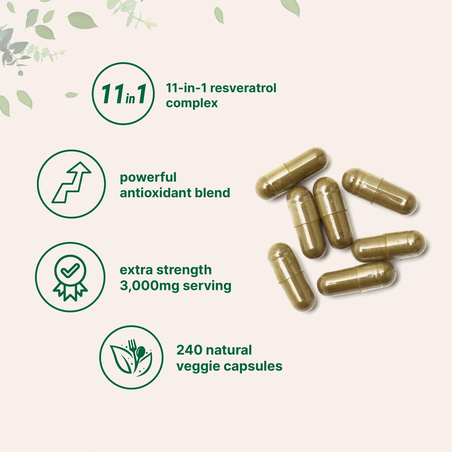 Resveratrol NAD 3,000mg – 240 Veggie Caps | NMNH 11-in-1 Antioxidant Blend