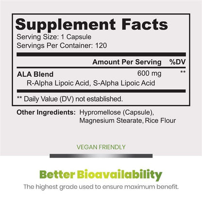 Simply Nature's Pure Alpha Lipoic Acid 600mg – 120 Veggie Capsules | Non-GMO Thioctic Acid