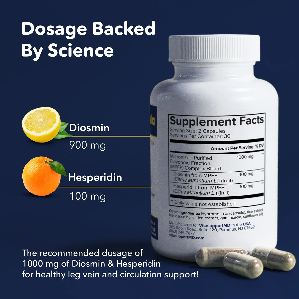 VITASUPPORTMD Vein Formula - MPFF Diosmin Hesperidin 1000 mg, 60 Capsules BritishVita | Premium UK Vitamins & Wellness Supplements
