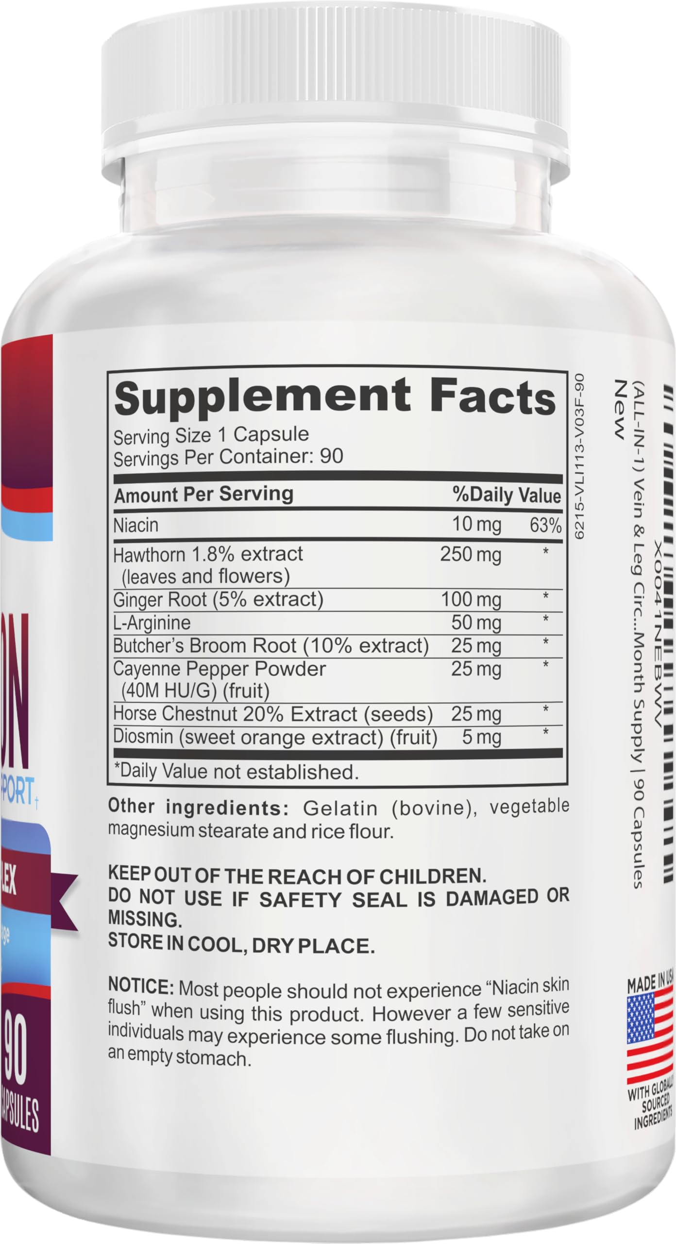 Vein & Leg Circulation Supplement (All-in-1) – 8 Active Ingredients | 90 Capsules