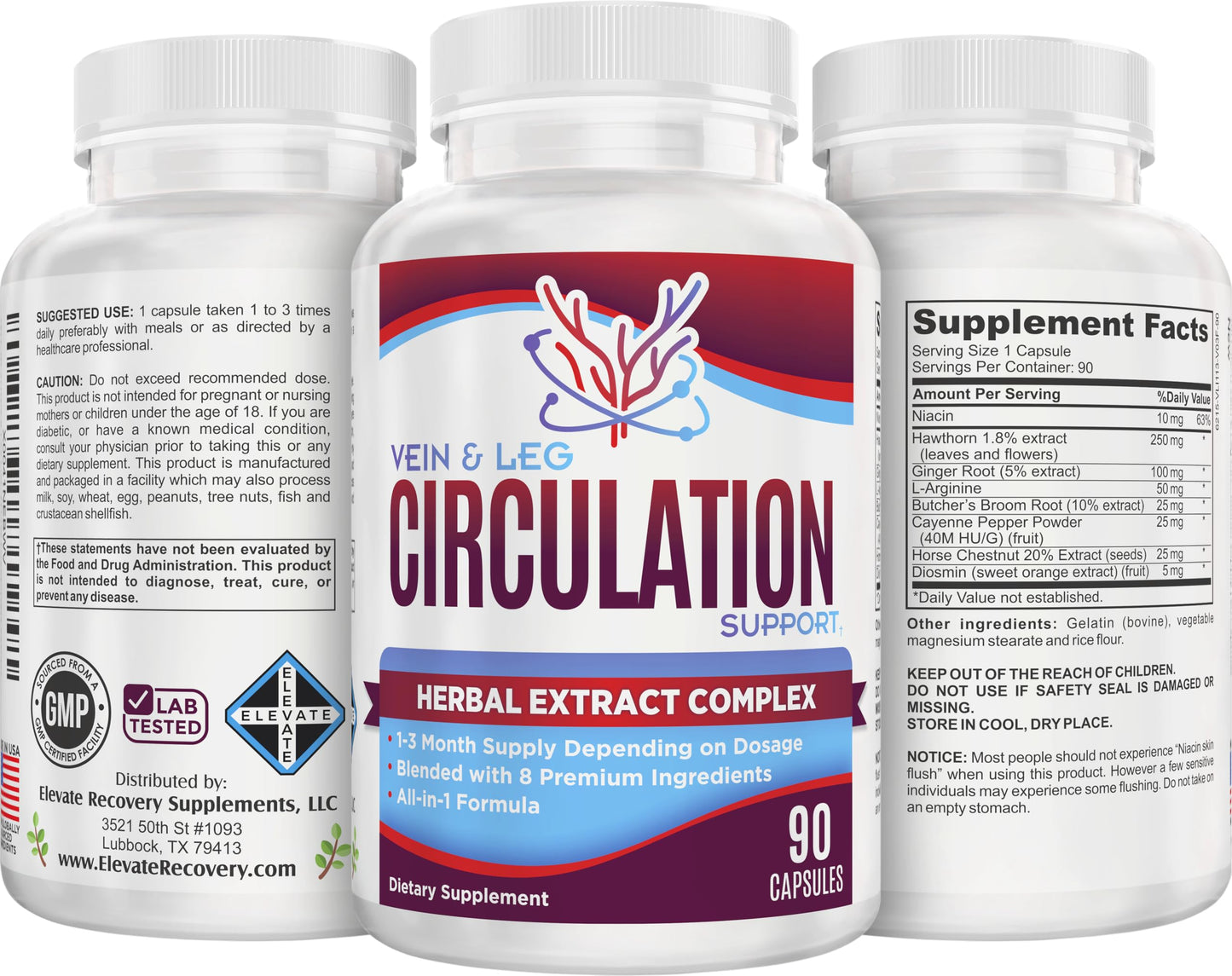 Vein & Leg Circulation Supplement (All-in-1) – 8 Active Ingredients | 90 Capsules