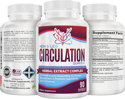 Vein & Leg Circulation Supplement (All-in-1) – 8 Active Ingredients | 90 Capsules