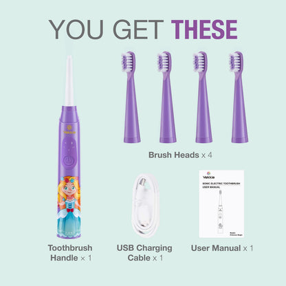 Vekkia Sonic Kids Electric Toothbrush – 3 Modes, 24000 Strokes, IPX7 Waterproof