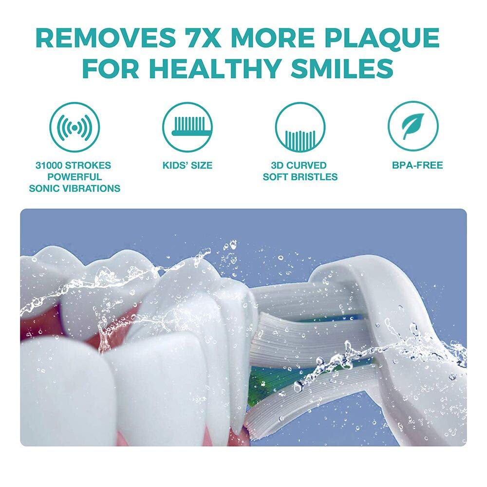 Vekkia Sonic Kids Electric Toothbrush – 3 Modes with Memory, IPX7, 2-Min Timer