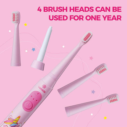 Vekkia Kids Sonic Toothbrush – 3 Modes, Memory, 2-Min Timer, Pink