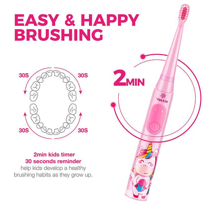 Vekkia Kids Sonic Toothbrush – 3 Modes, Memory, 2-Min Timer, Pink