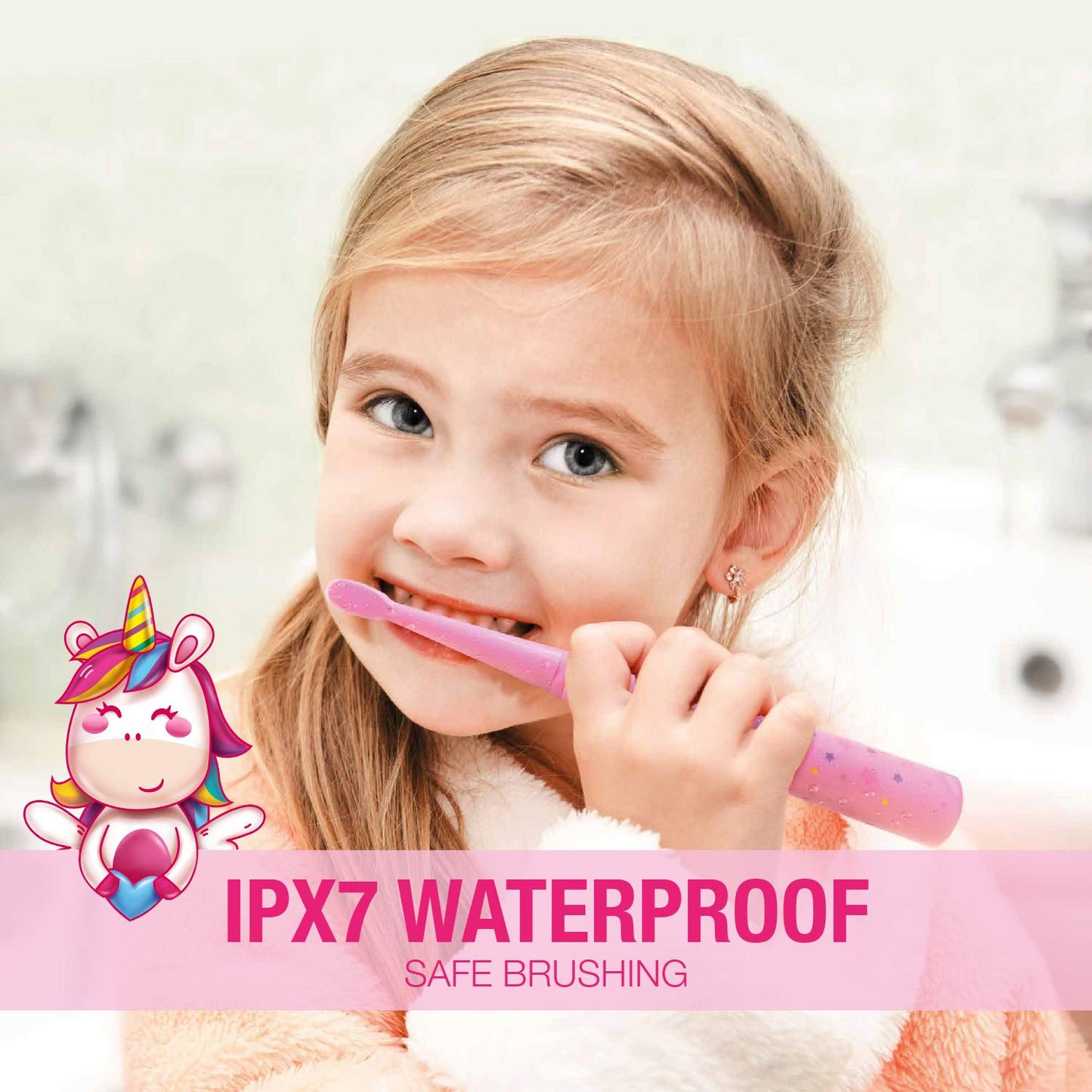Vekkia Kids Sonic Toothbrush – 3 Modes, Memory, 2-Min Timer, Pink