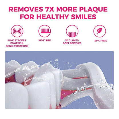Vekkia Kids Sonic Toothbrush – 3 Modes, Memory, 2-Min Timer, Pink