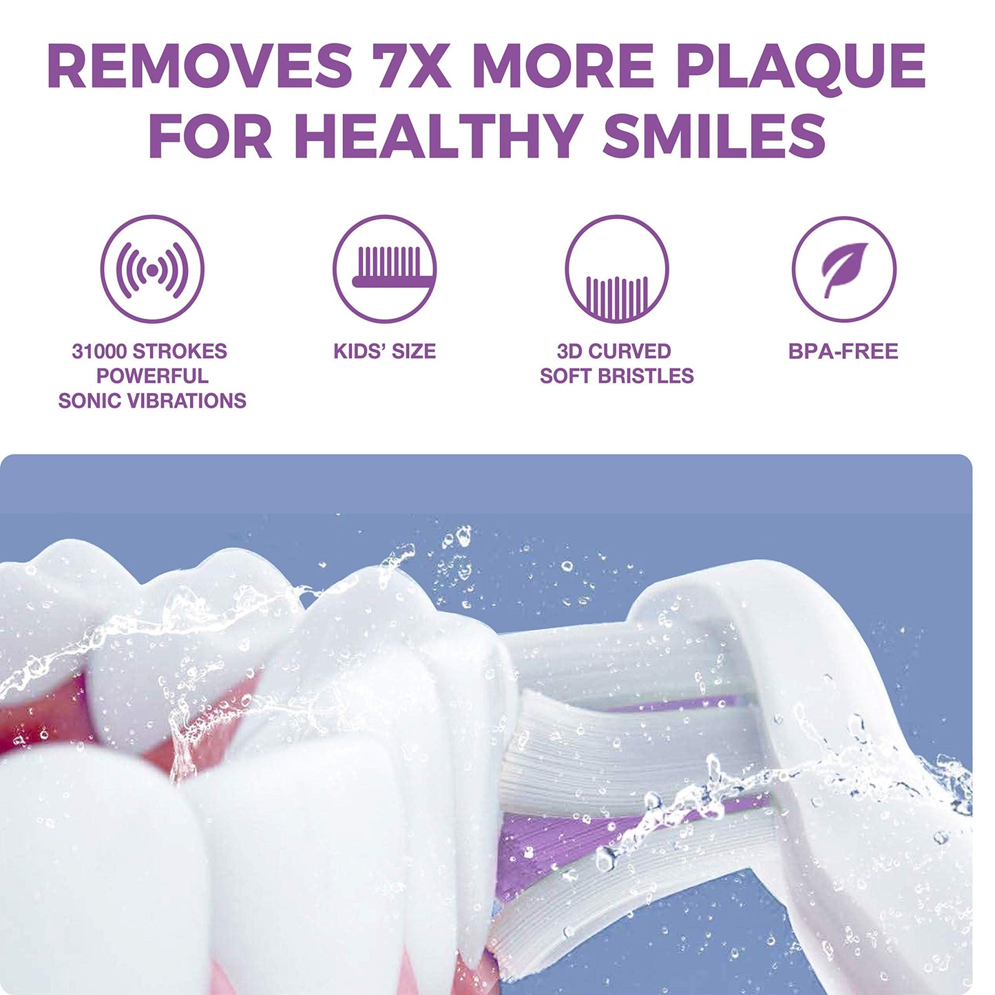 Vekkia Sonic Kids Electric Toothbrush – 3 Modes, 24000 Strokes, IPX7 Waterproof