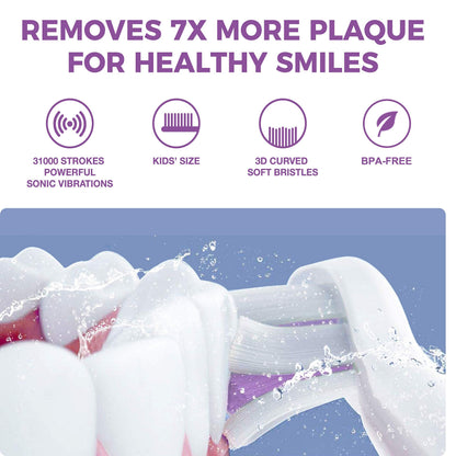 Vekkia Sonic Kids Electric Toothbrush – 3 Modes, 24000 Strokes, IPX7 Waterproof